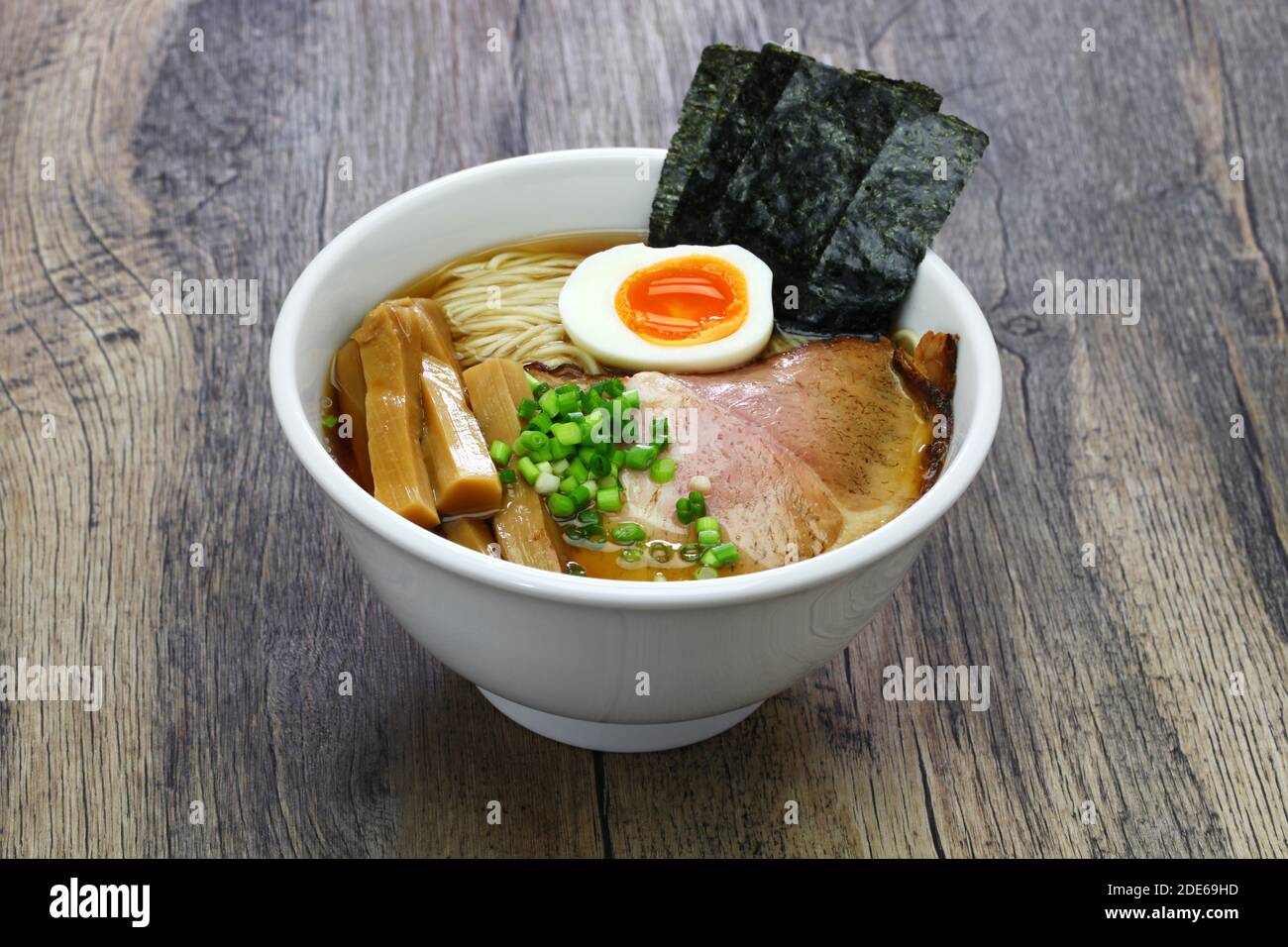 soy sauce ramen noodles soup, japanese food Stock Photo