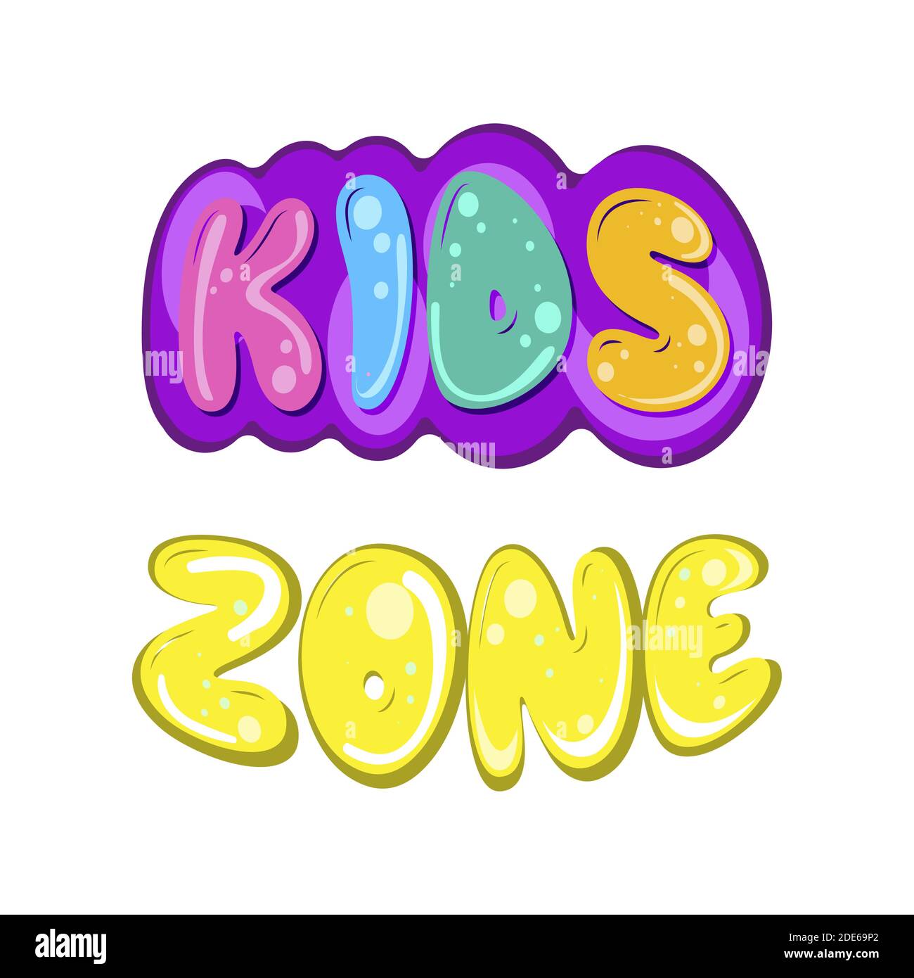 Kids zone lettering banner cartoon colourful. Fun playground for children to birthday party. Vector illustration Stock Vector