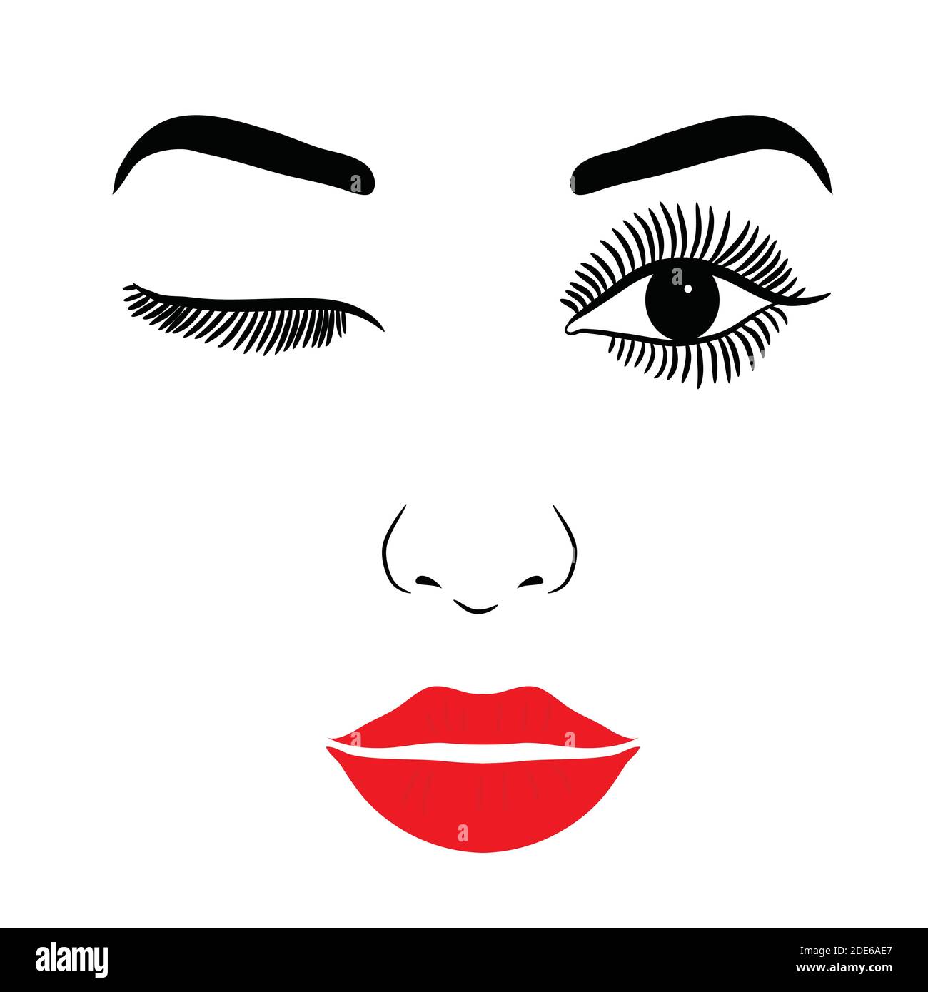 Female Face With Make-up Eyelashes, Eyes And Lips On A White Background ...