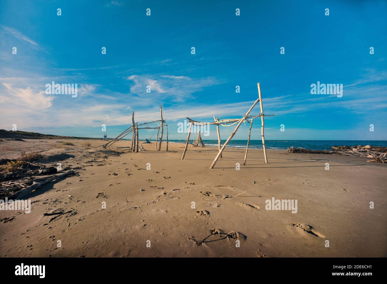 Campomarino, Molise, Italy: structure of old hut on the beach Stock Photo