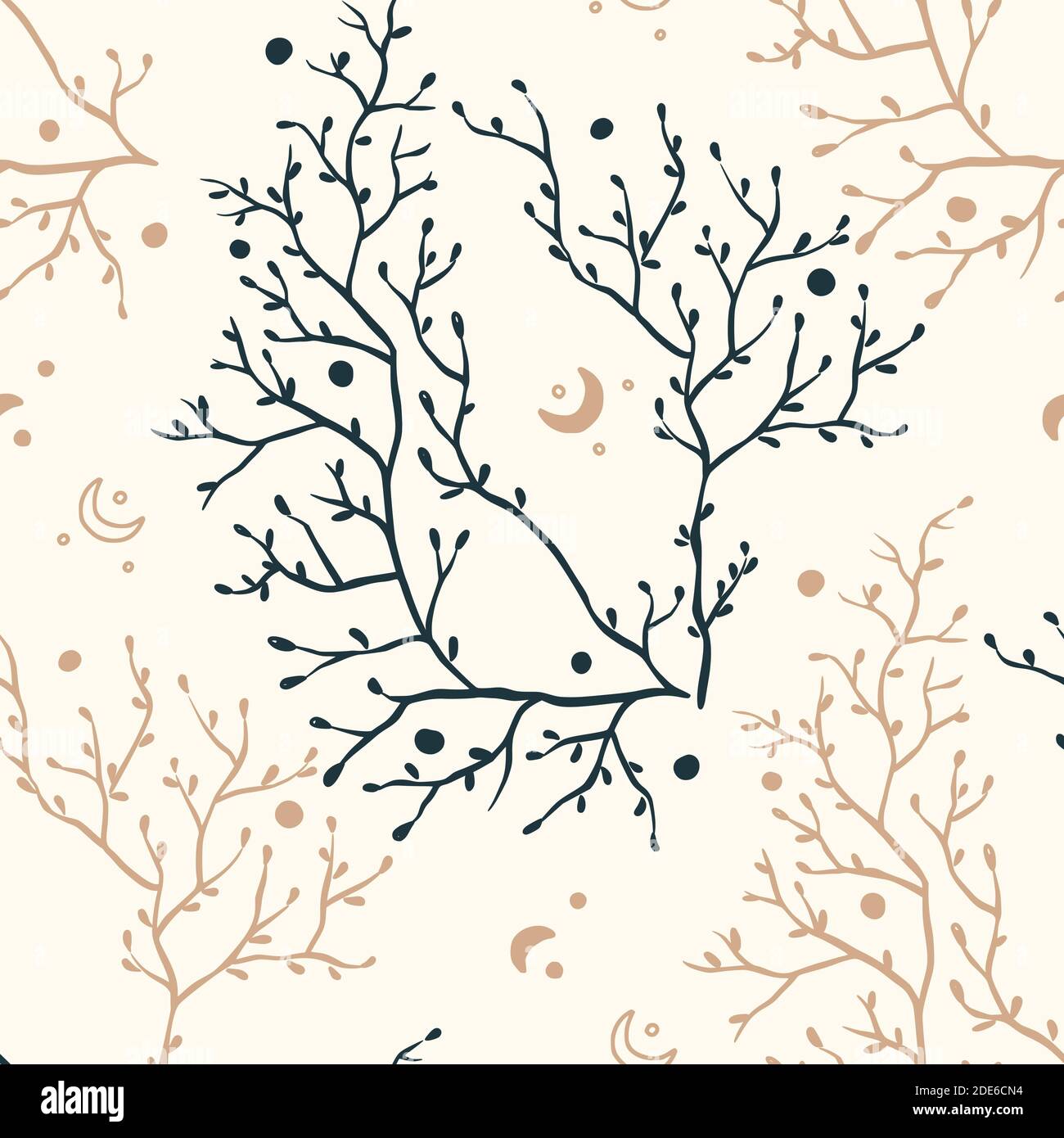 Mystical and Celestial Seamless boho vector pattern. Esoteric crescent ...
