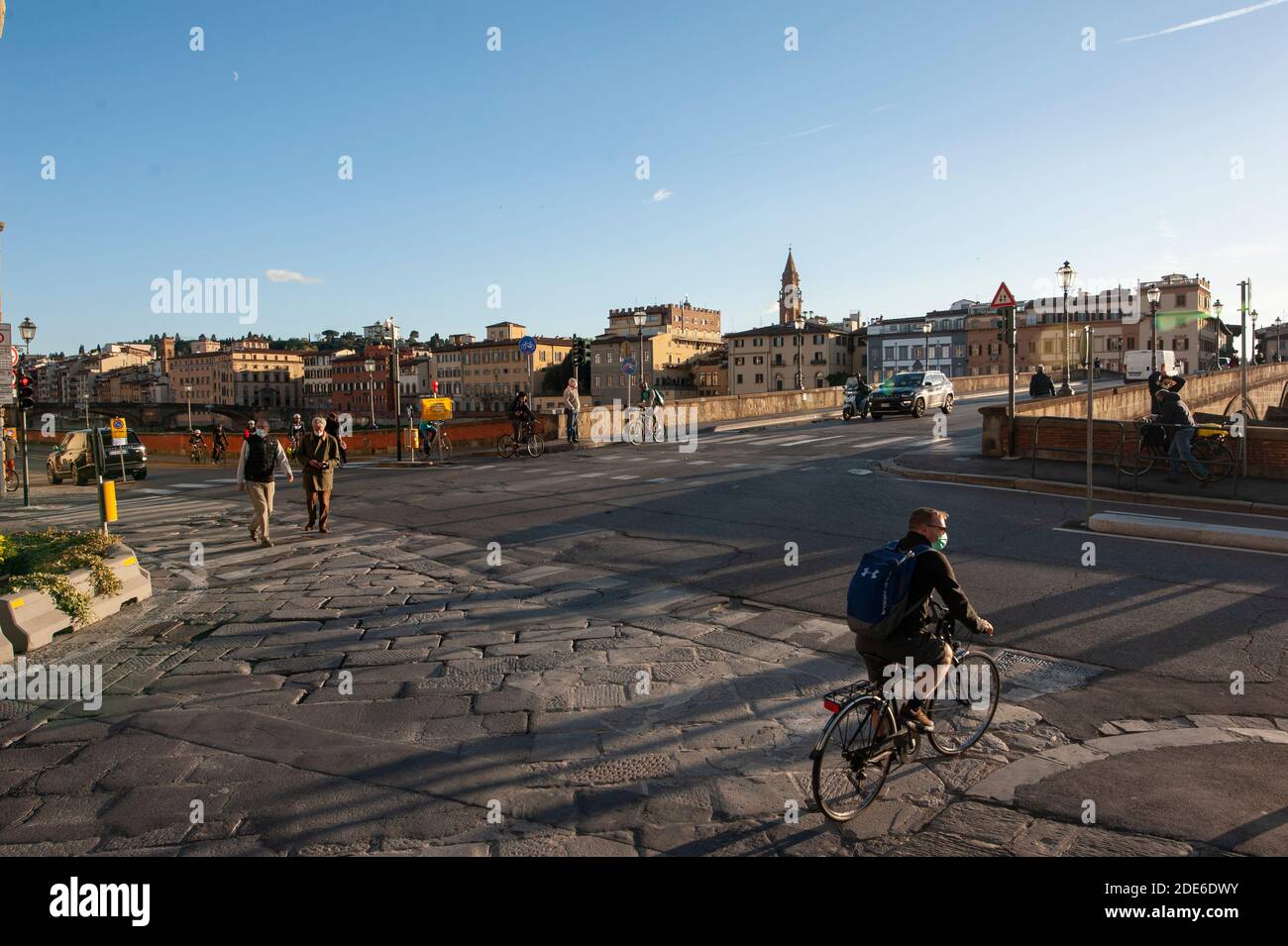 Florence, Italy - 2020, November 21: Crossroad near Lungarno Corsini, during Covid-19 pandemic lockdown. Stock Photo