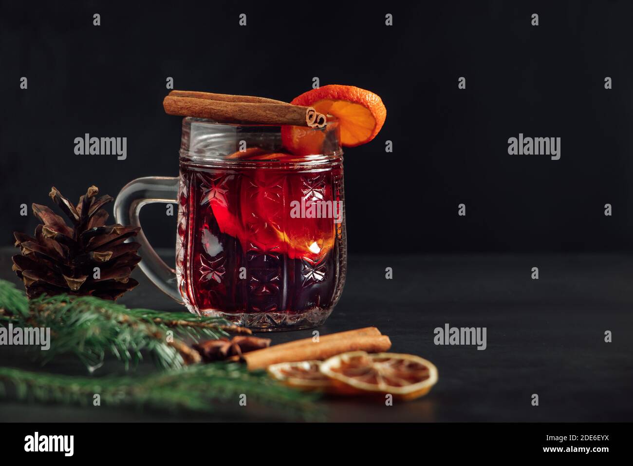 Traditional Christmas warming mulled wine. Hot drink with spices in ...
