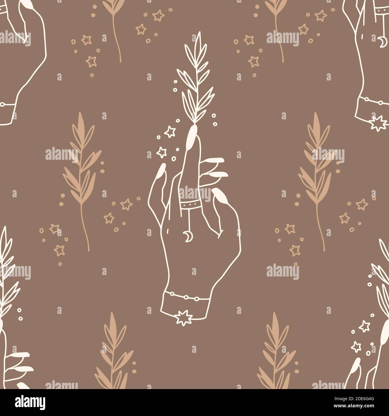 Mystical and Celestial Seamless boho vector pattern. Esoteric floral ...