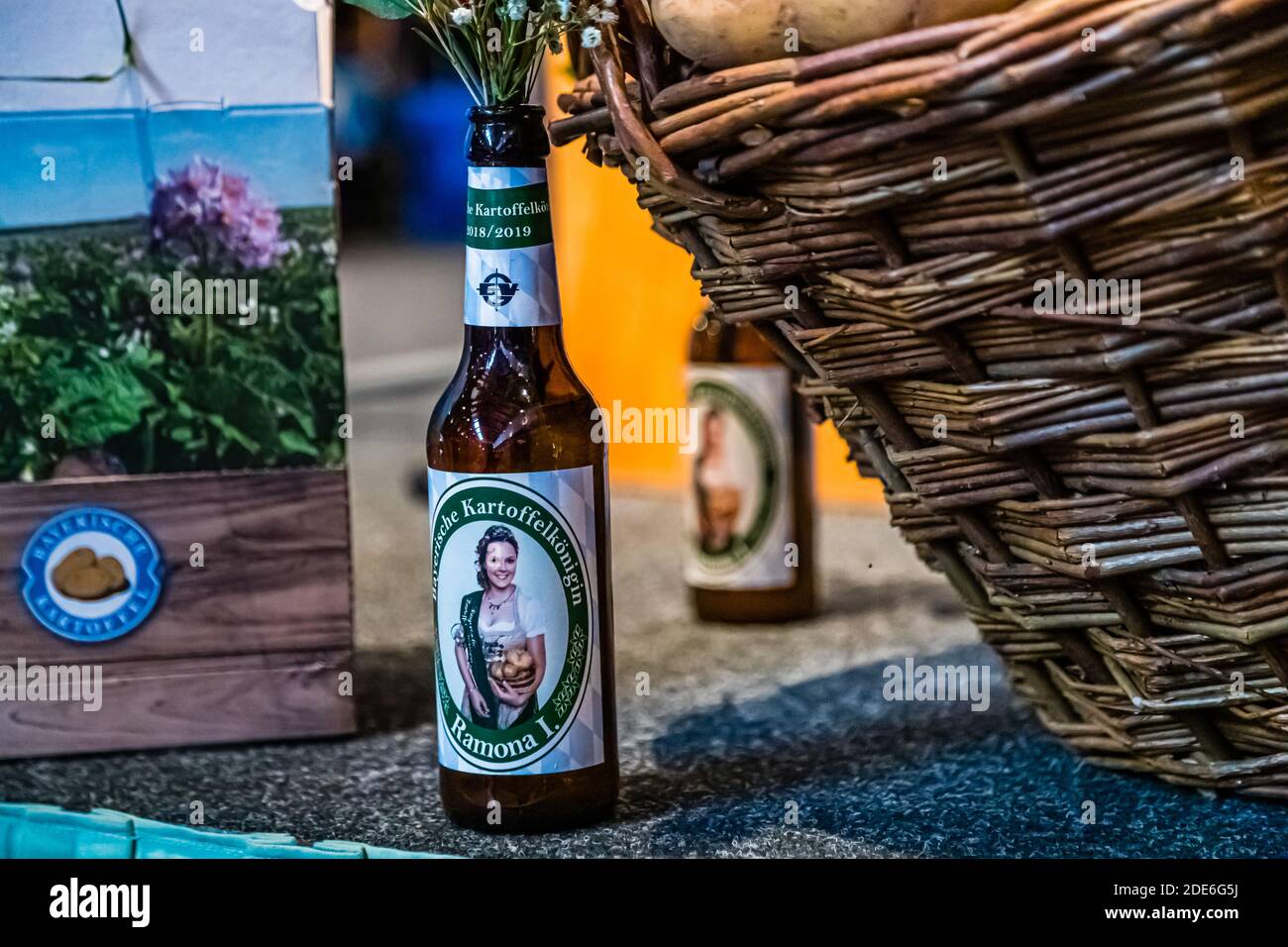 The beer of the Bavarian potato queen in Schrobenhausen, Germany Stock Photo
