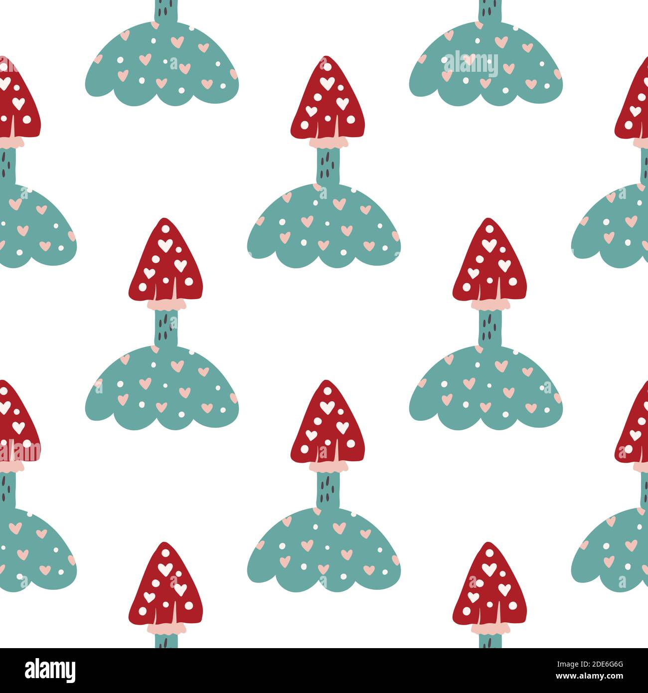 Seamless cartoon pattern. Mushroom seamless pattern with red fly-agaric mushrooms. Stock Vector