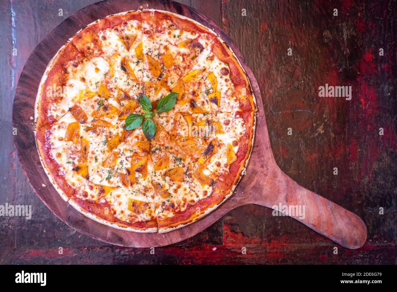 A unique mango pizza at a local restaurant in Bohol, Philippines Stock