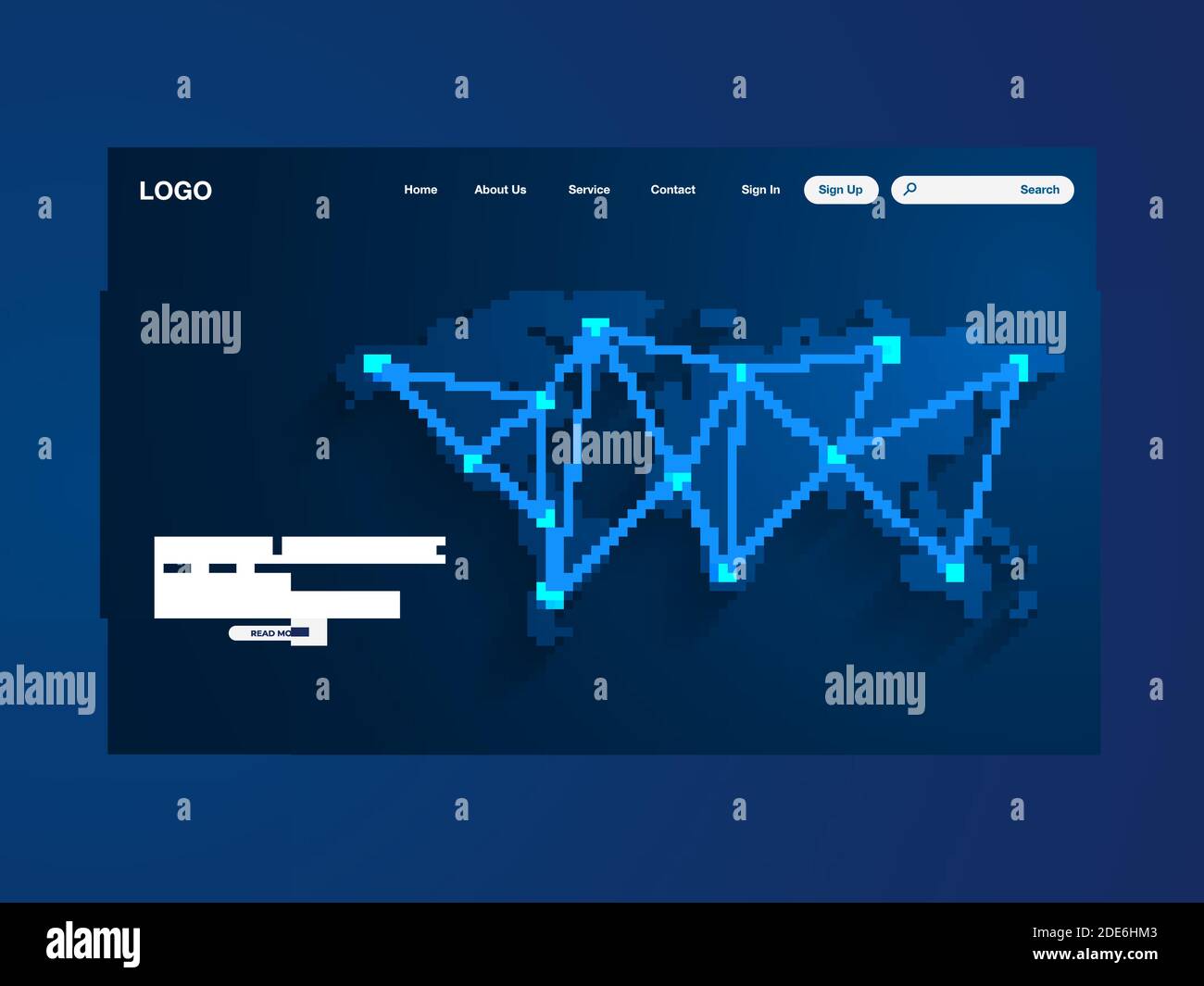 Network data protection technology landing page, blue interface, vector, illustration, eps 10 file Stock Vector