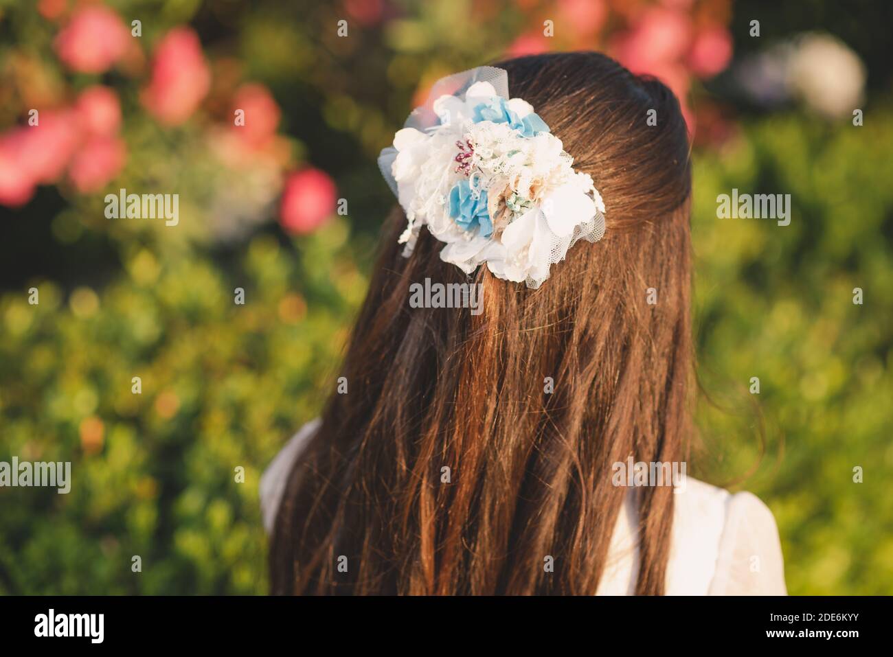 Detail of first communion girl's hair Stock Photo