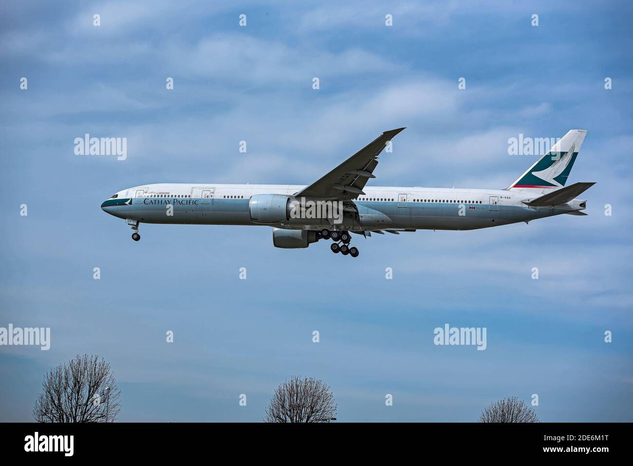 A boeing 777 367ER from the Cathy Pacific aircraft fleet based in