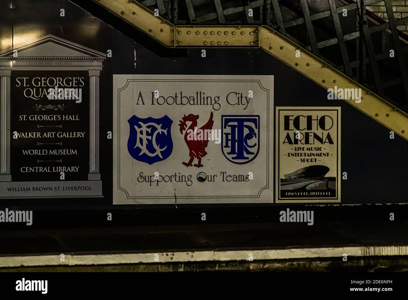 Advertisement for three Liverpool football clubs on the underground of Liverpool, England Stock Photo