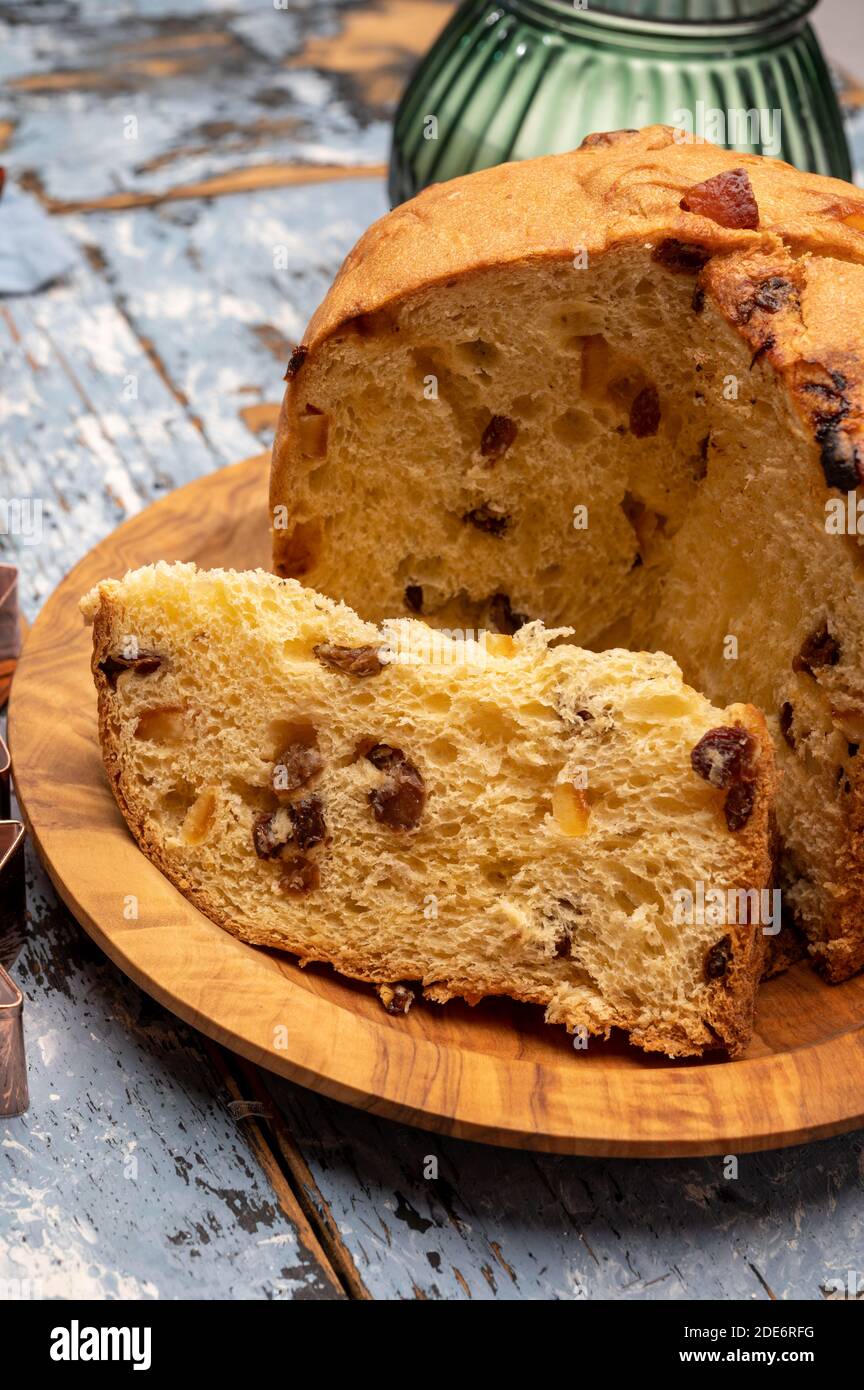 Christmas food, fresh Italian cake made from yeast dough with