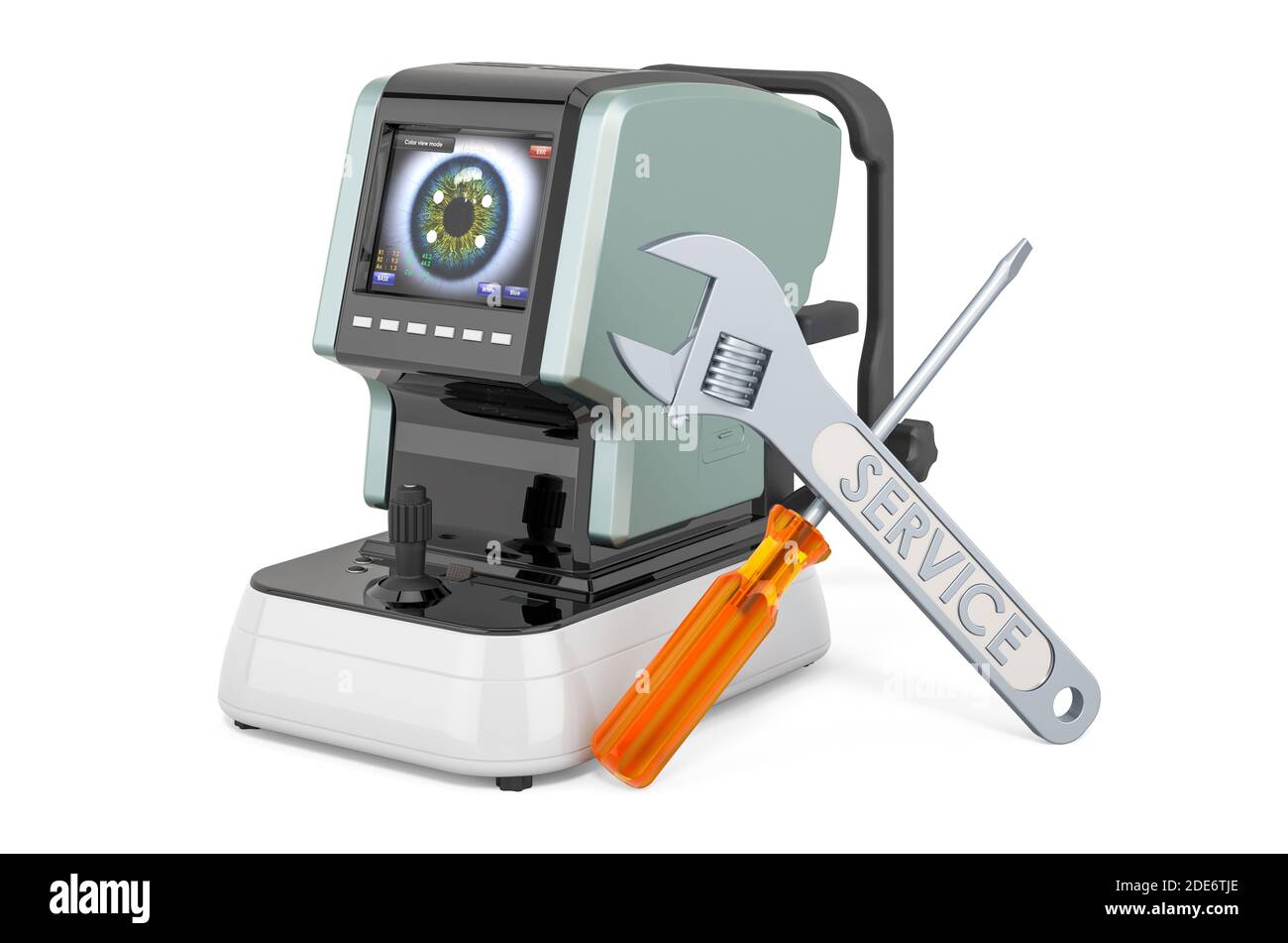Refractometer Mechanic Service and repair of auto refractometer, 3D rendering isolated on ...
