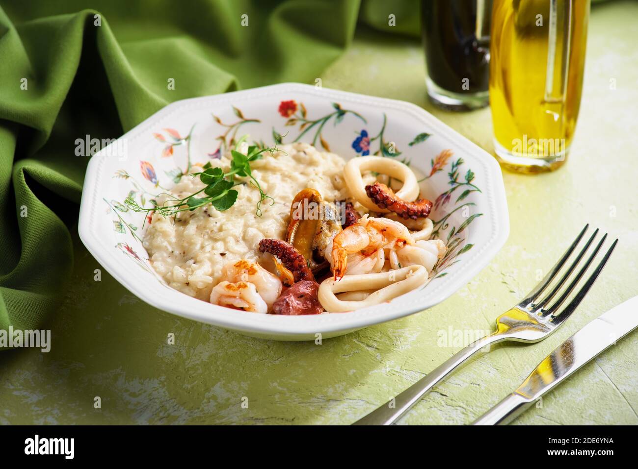 italian risotto with seafood, food close-up. Concept of healthy eating ...