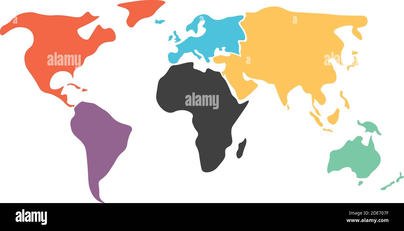 North America Europe Map Multicolored World Map Divided To Six Continents In Different Colors - North  America, South America, Africa, Europe, Asia And Australia Oceania.  Simplified Silhouette Blank Vector Map Without Labels Stock Vector Image &