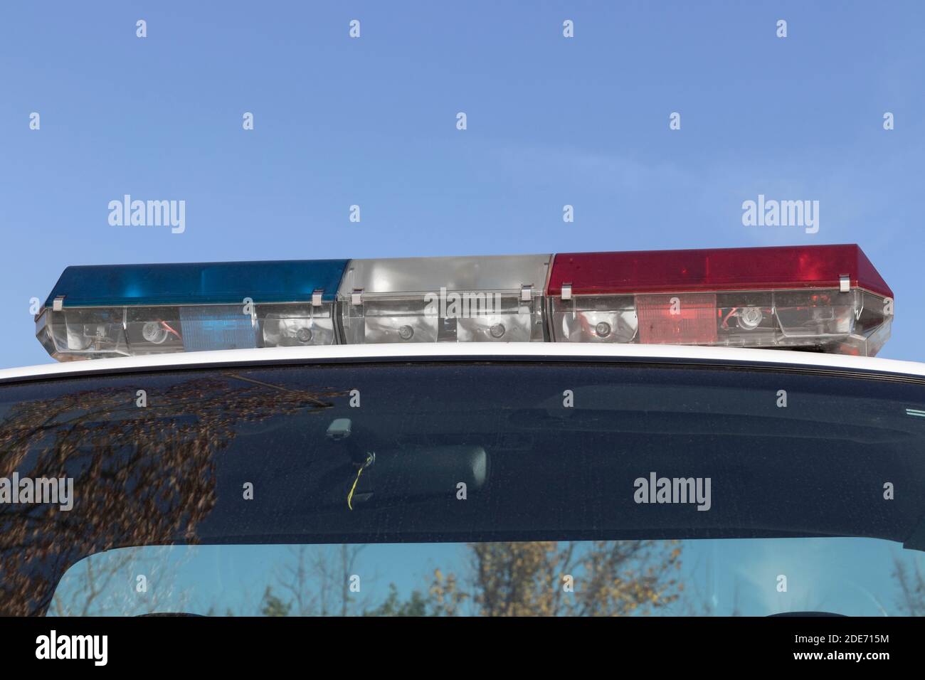 Police light bar, roof mounted red and blue lights. For use in traffic