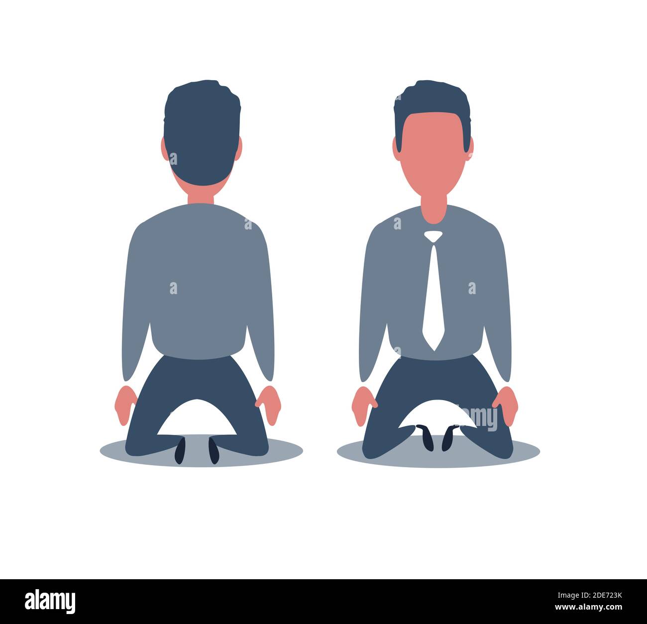 Business concept illustration of a businessman kneel down. Rear view. Business Fall Concept Illustration. Stock Vector