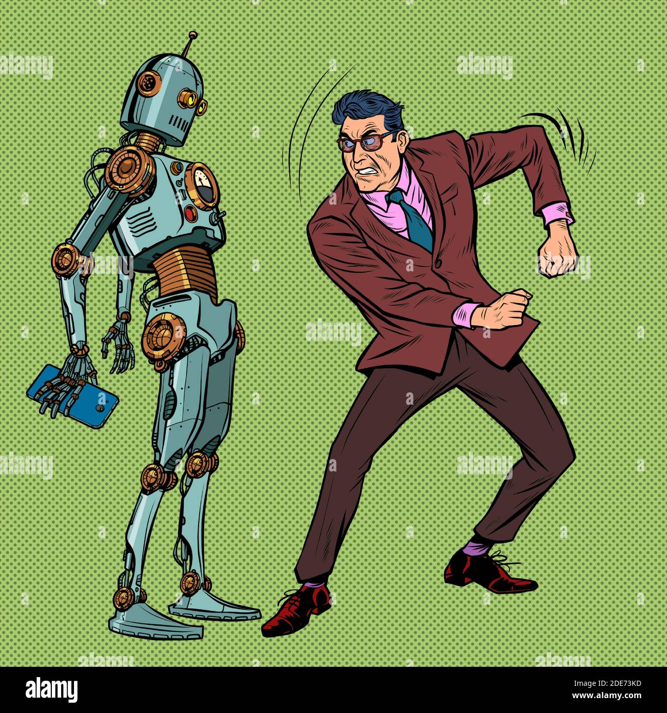A man against a robot. Rage aggression strong emotions, hatred Stock Vector & Art - Alamy