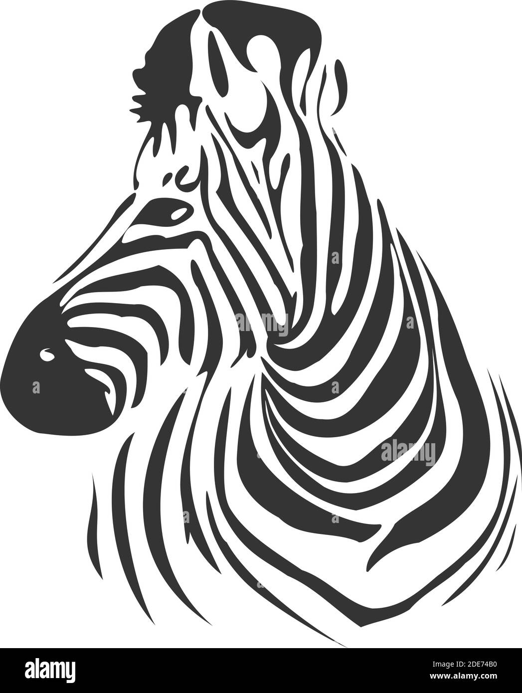 Head of zebra in black and white from profile, vector illustration