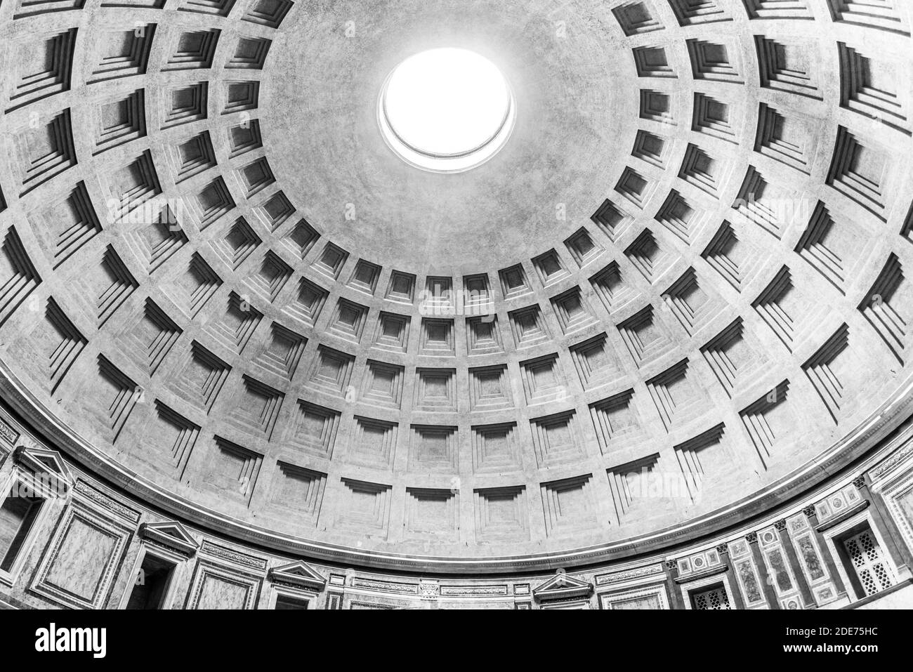 ROME, ITALY - MAY 05, 2019: Monumental ceiling of Pantheon - church and former Roman temple, Rome, Italy. Stock Photo