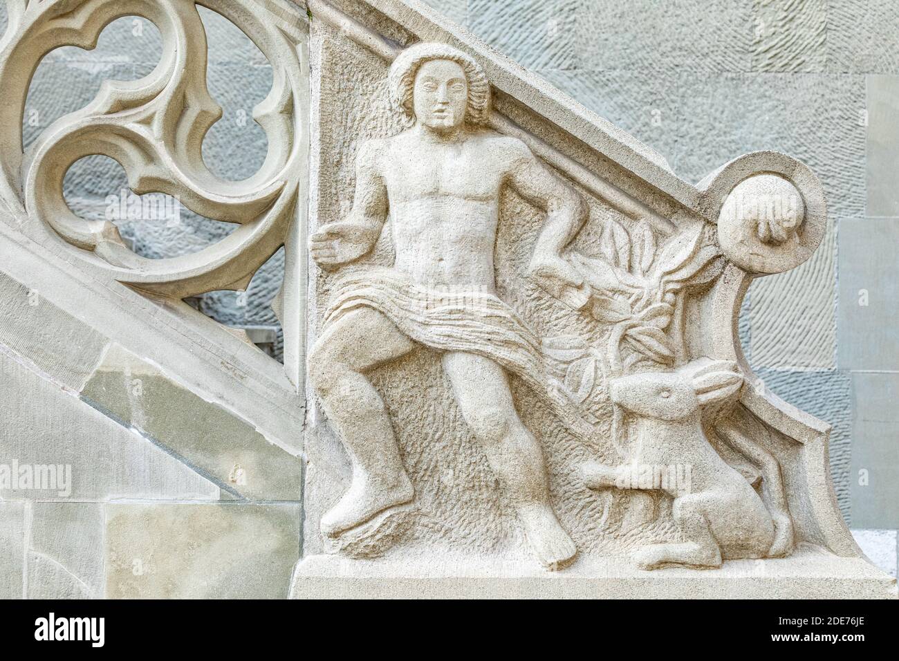 Stone carved at the Rathaus (town hall) in the old town of Bern. Stock Photo