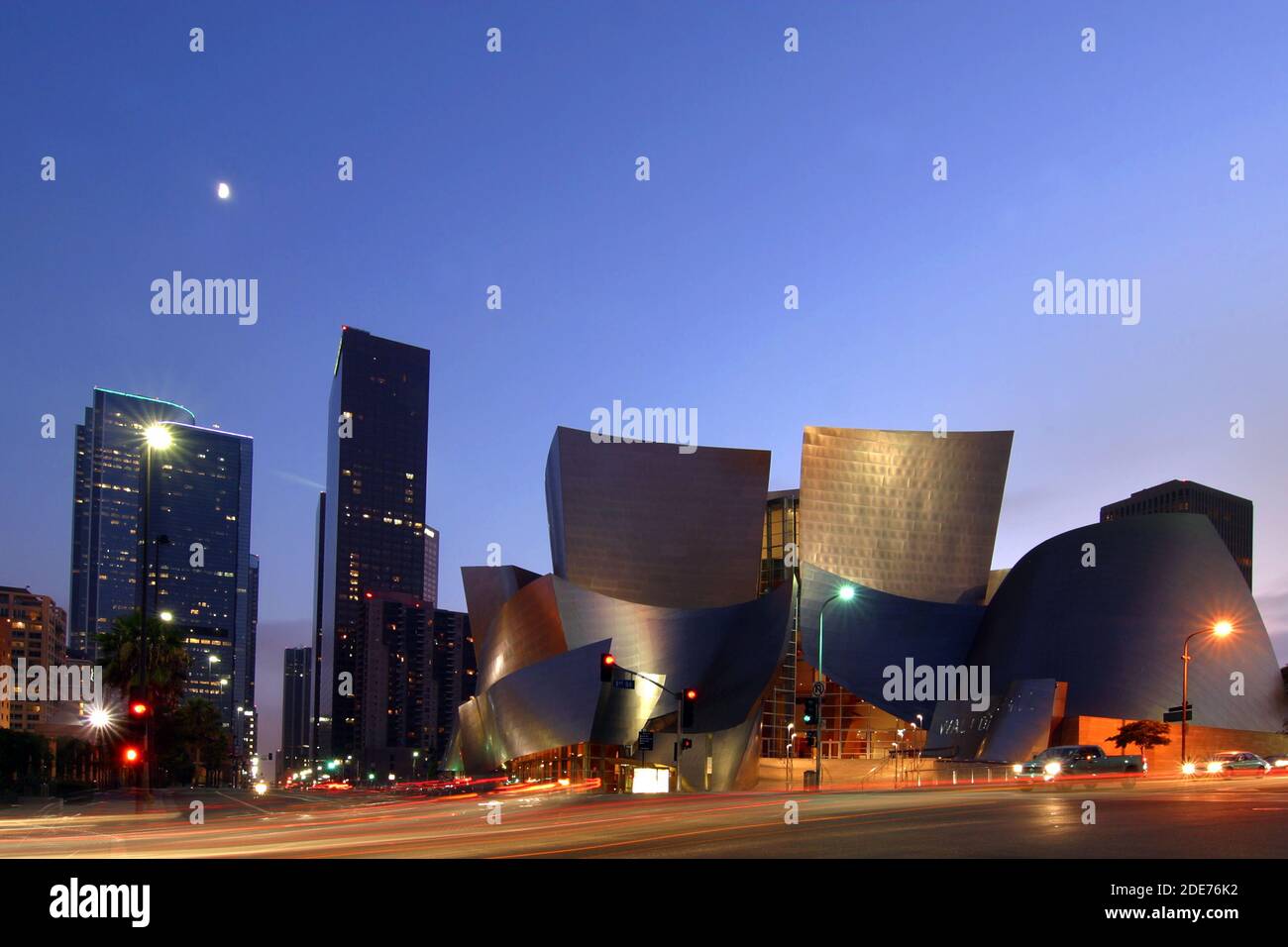 Walt Disney Concert Hall at blue hour, USA, California, Los Angeles Stock Photo