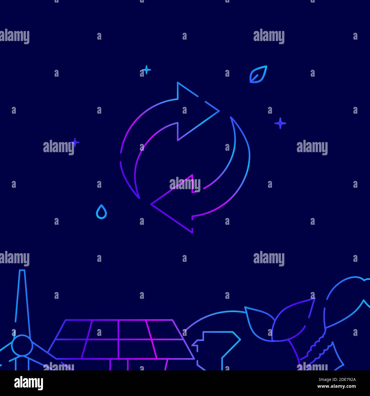 Recycle gradient line vector icon, simple illustration on a dark blue background, eco activism related bottom border. Stock Vector