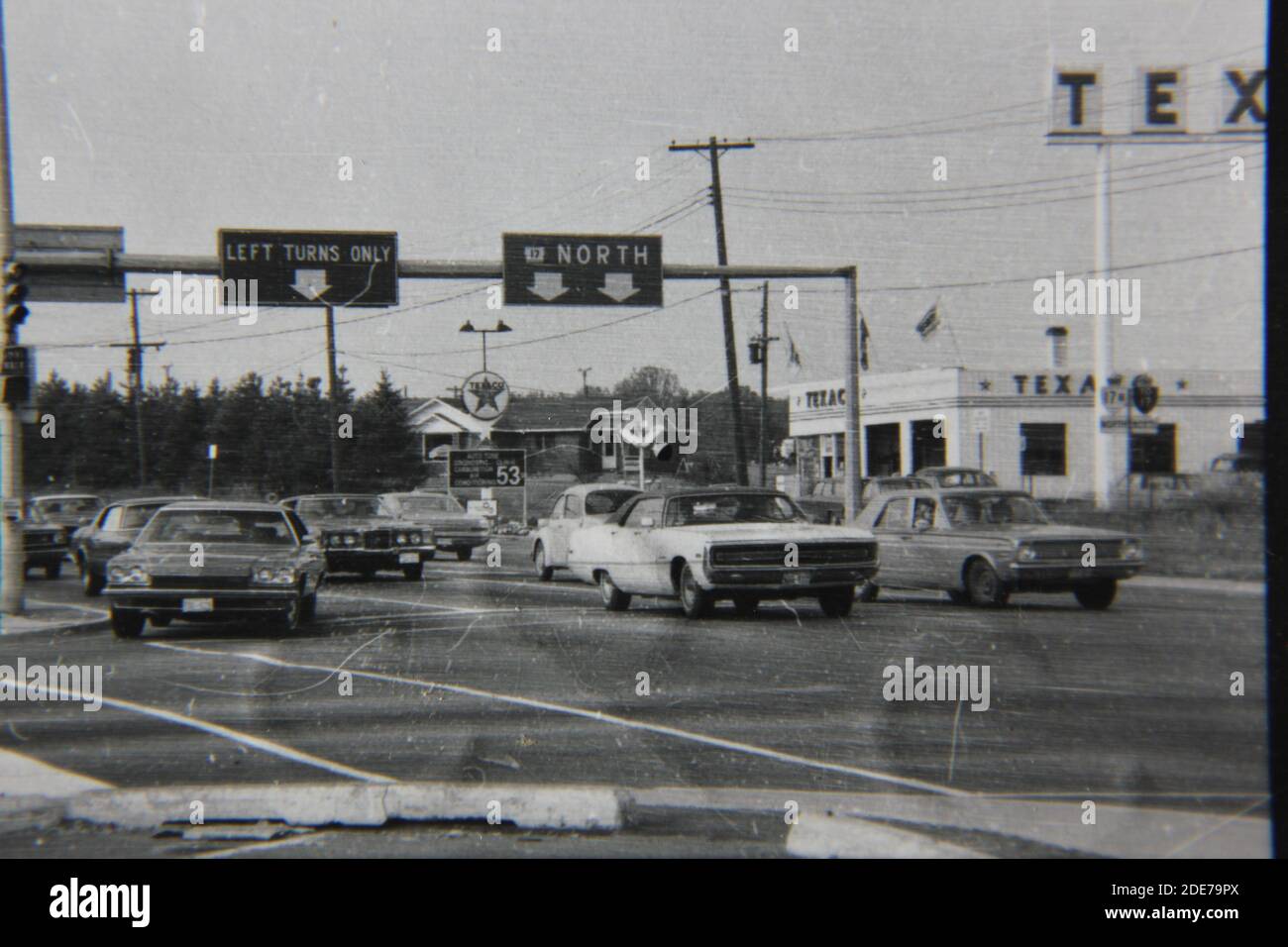 Fine 1970s vintage black and white photography of an intersection full ...