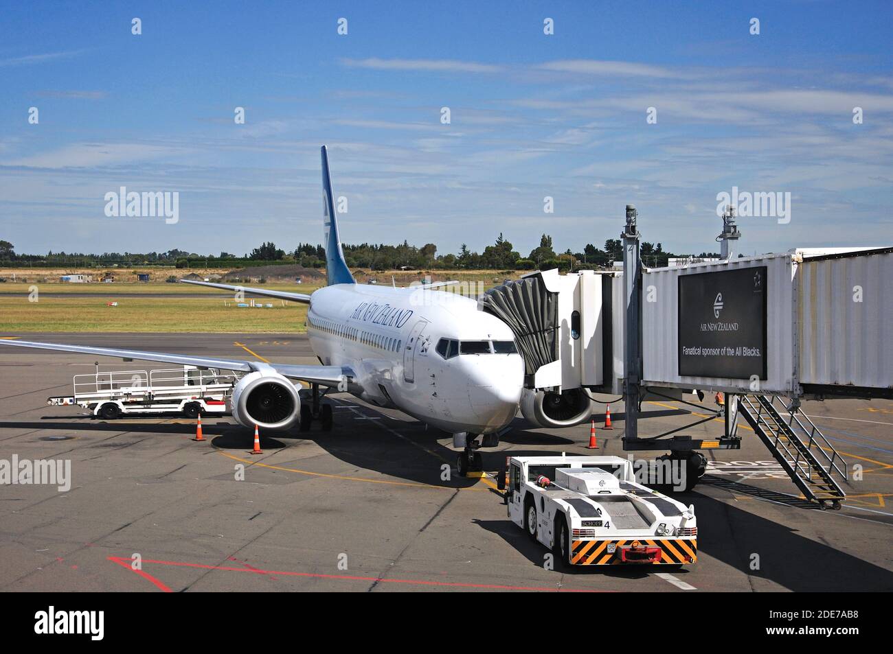 Air NZ Boeing 737 aircraft on tarmac, Domestic Terminal, Christchurch Airport, Christchurch, Canterbury Region, South Island, New Zealand Stock Photo