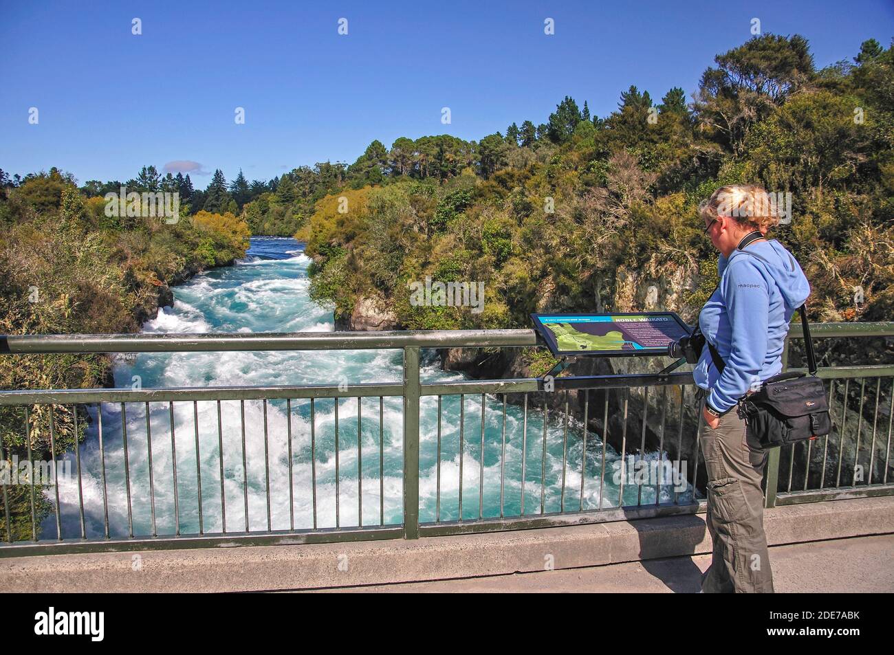 Huka Falls from bridge, near Taupo, Waikato Region, North Island, New Zealand Stock Photo