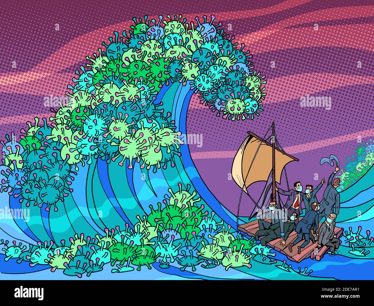 Business is drowning in the waves of the covid coronavirus epidemic Stock Vector