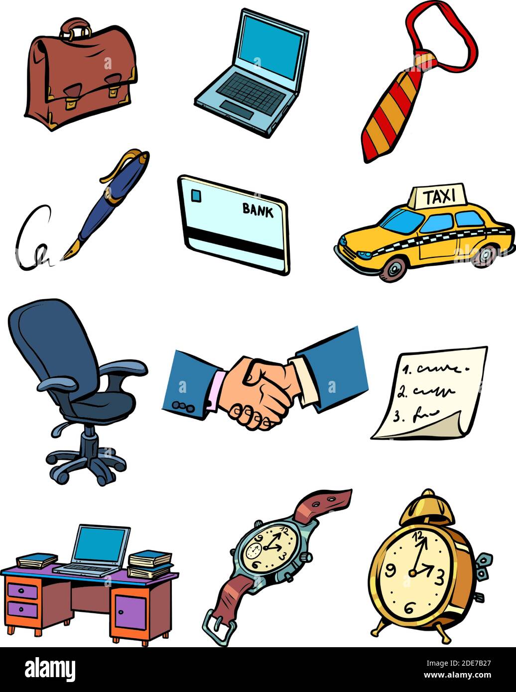 Business accessories things of a businessman collection set icons symbols Stock Vector
