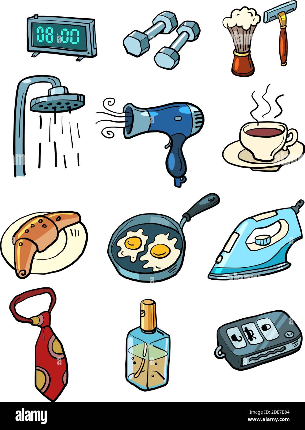 morning packing for work collection set icons symbols Stock Vector