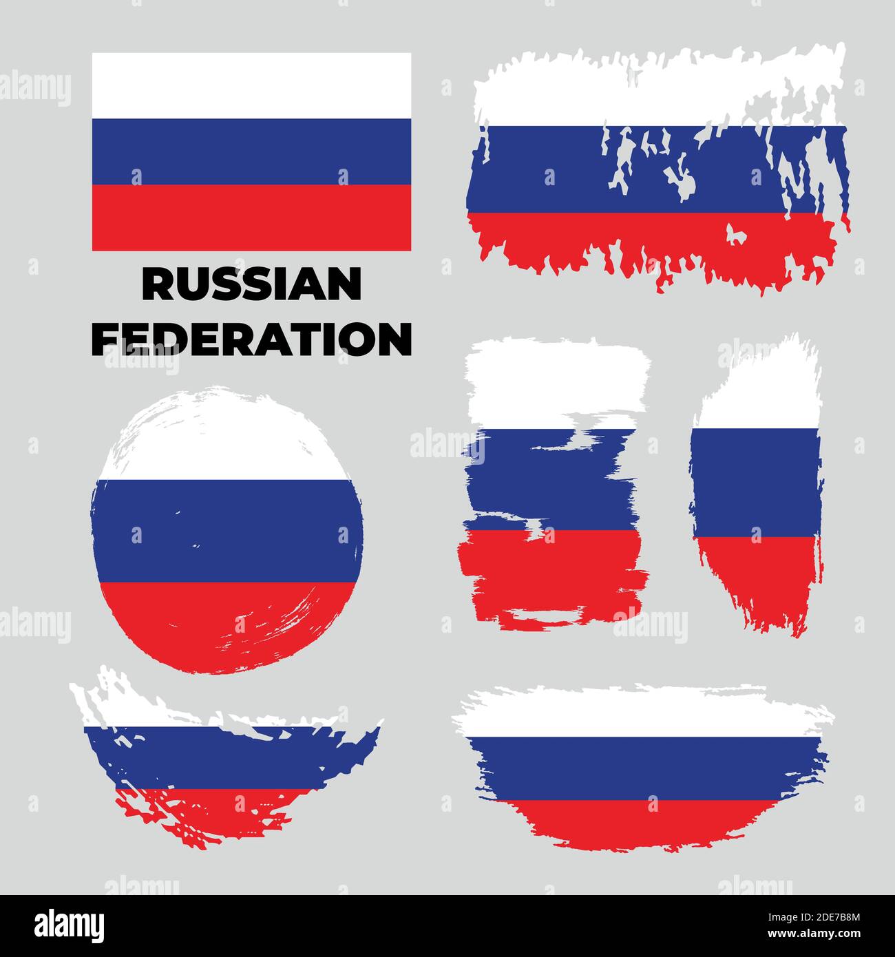 Grunge Russian Federation flags set. Vector stock illustration Stock Vector