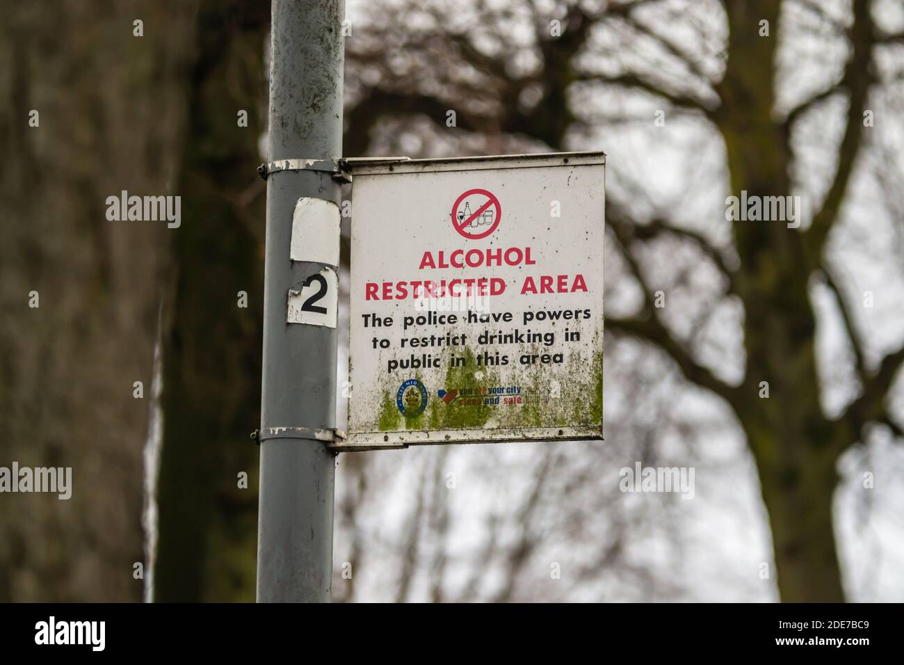 Alcohol Restricted Area grotty sign Stock Photo