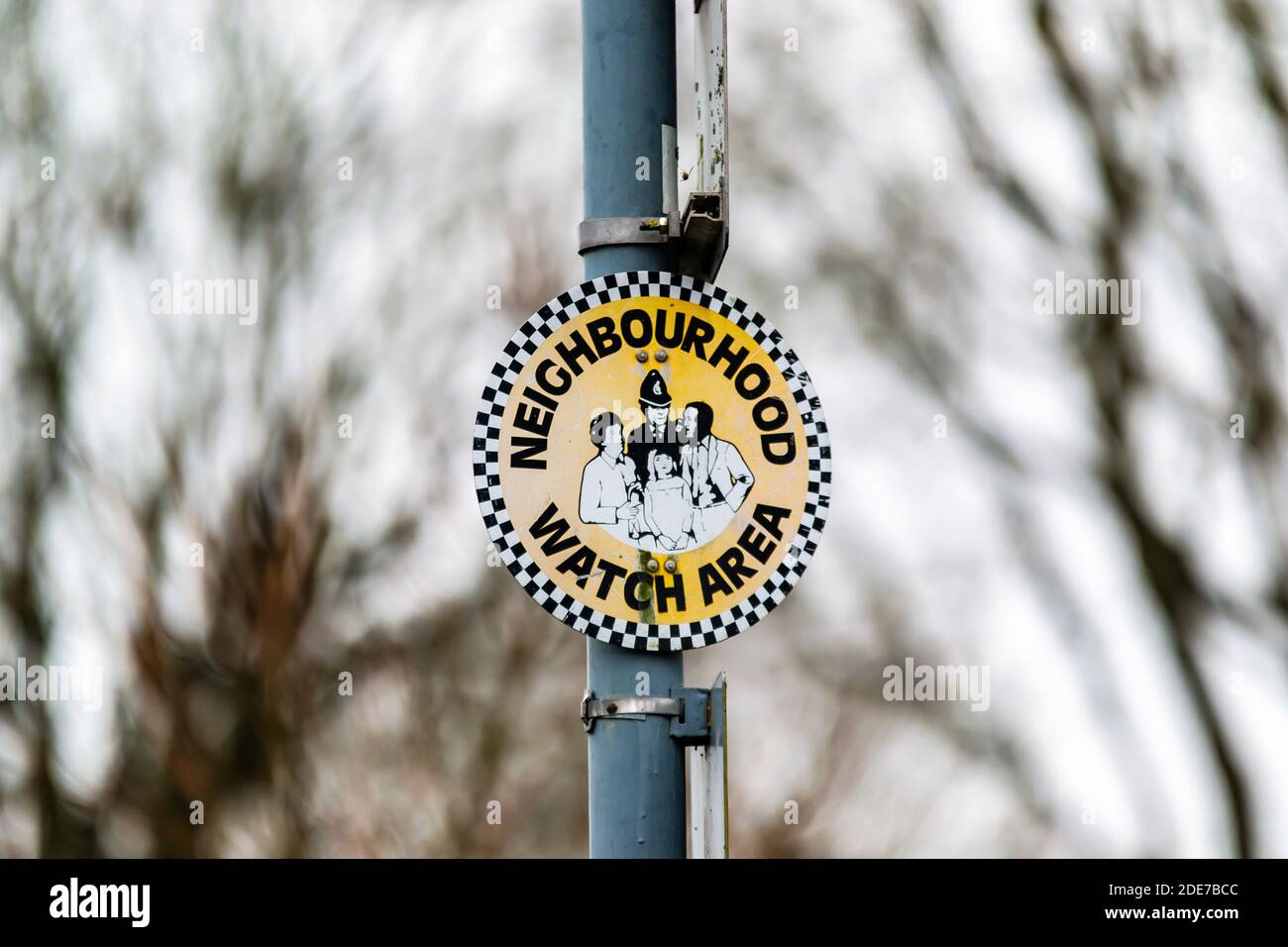 Neighbourhood Watch Area sign on a lamppost in the UK Stock Photo