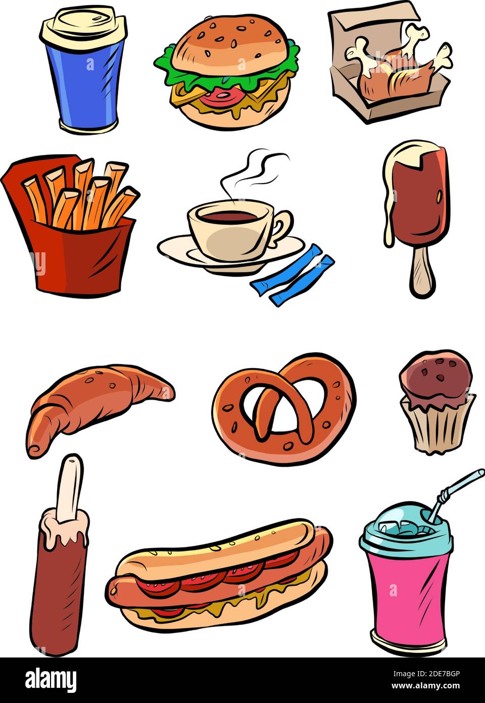 Snacks street food collection set icons symbols Stock Vector