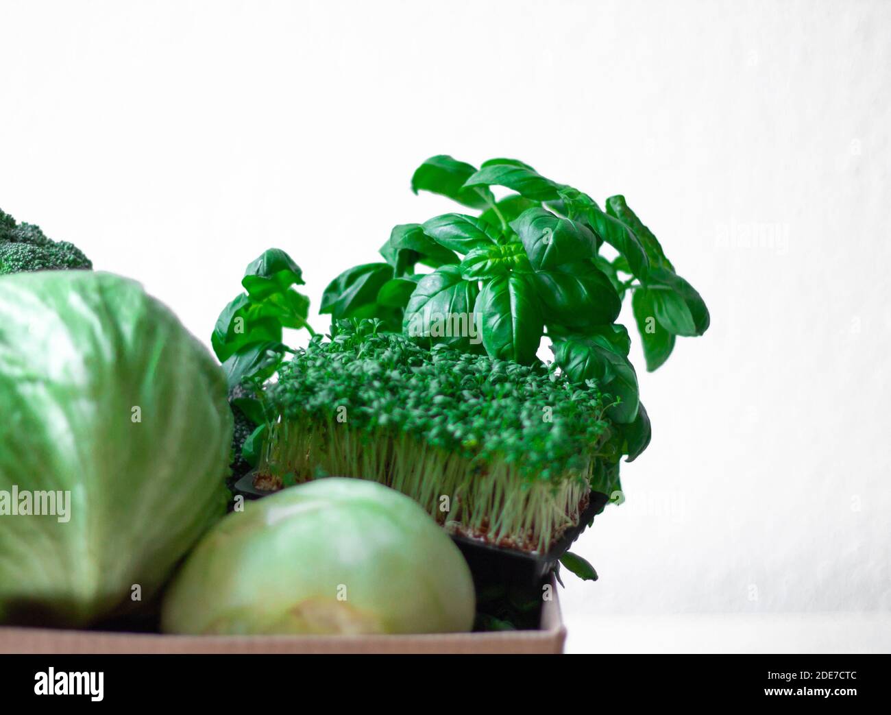 green fresh vegetables on white background Stock Photo - Alamy
