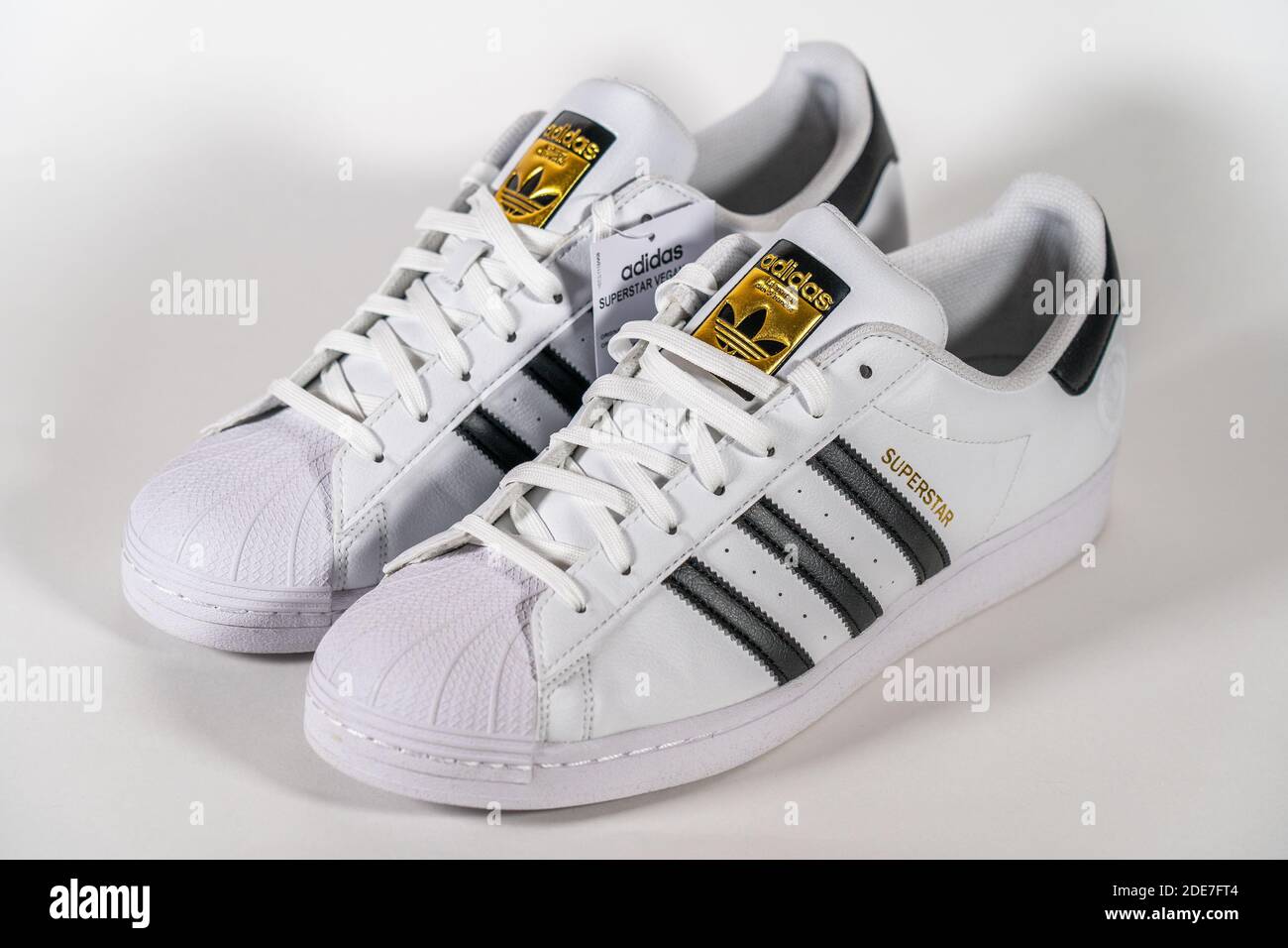 Adidas Superstar - famous sneaker model produced by German manufacturer of sports equipment and accessories Adidas. Retro basketball in production since 1969 - Moscow, Russia November 2020 Stock - Alamy