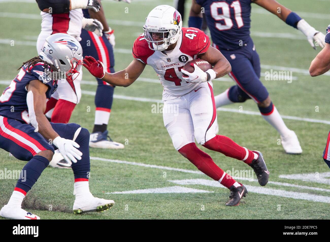 New England Patriots' Kyle Dugger against the New York Jets during an NFL  football game at Gillette Stadium, Sunday, Nov. 20, 2022 in Foxborough,  Mass. (Winslow Townson/AP Images for Panini Stock Photo 