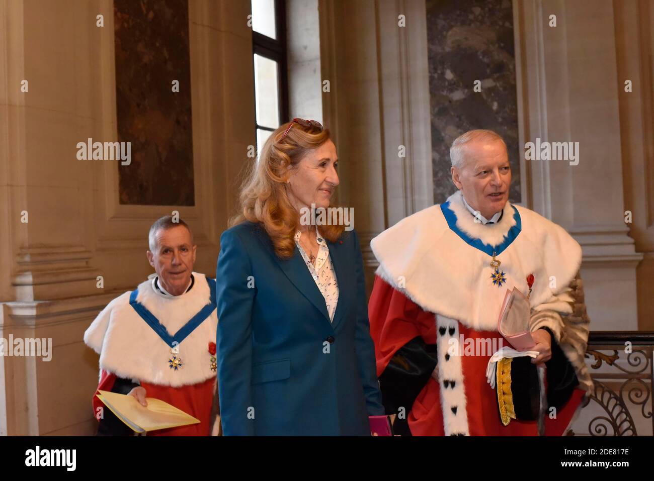 French Justice Minister Nicole Belloubet C Poses With The First President Of The Cour De Cassation Bertrand Louvel R And General Prosecutor Francois Molins L As She Arrives To Attend The Official
