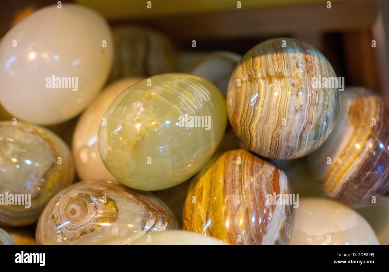 Bright Colorful marble eggs as natural mineral rock specimen Stock ...