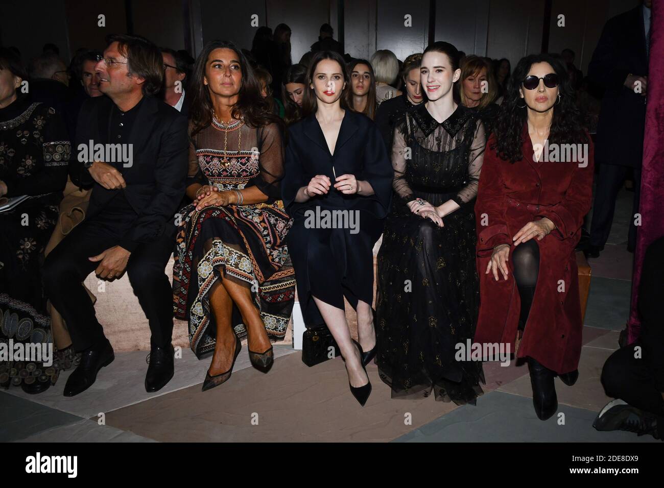 Pietro Beccari and his wife Elisabetta Beccari, Felicity Jones, Rachel  Brosnahan and Monica Bellucci attend the Christian Dior Haute Couture  Spring Summer 2019 show as part of Paris Fashion Week on January