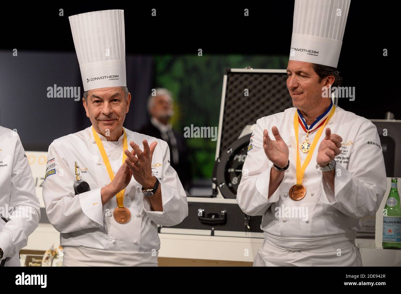 Regis Marcon, Christophe Bacquie attending the Bocuse d Or 2019 Finale ahead of Sirha 2019 in Lyon, France on January 30, 2019. Photo by Julien Reynaud/APS-Medias/ABACAPRESS.COM Stock Photo