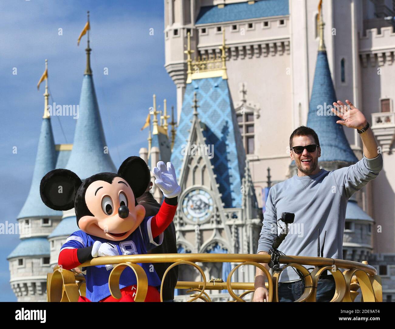 NO FILM, NO VIDEO, NO TV, NO DOCUMENTARY - Super Bowl LIII winning  quarterback Tom Brady of the New England Patriots celebrates with Mickey  Mouse in the Super Bowl victory parade in