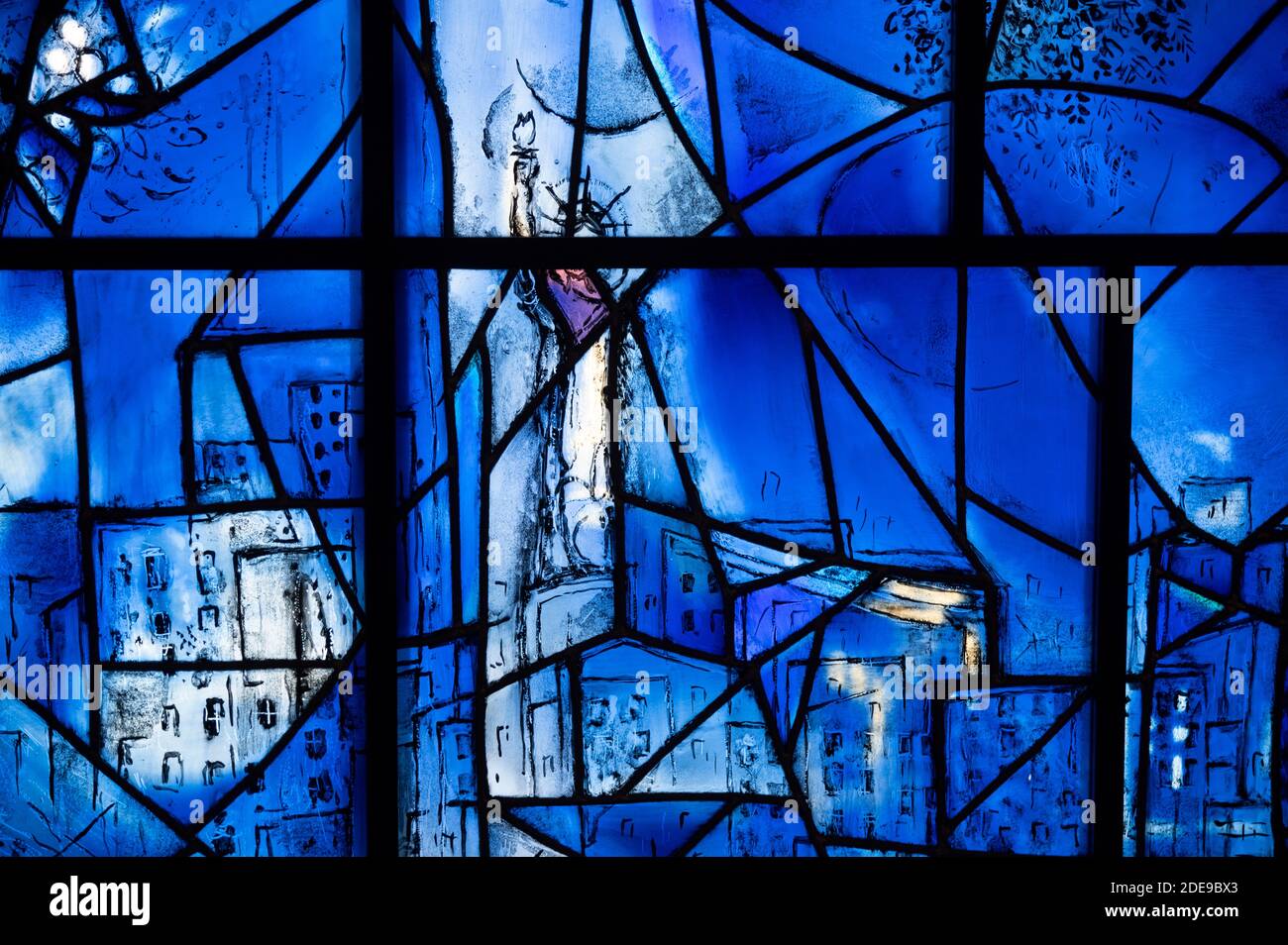 blue American Windows done by Chagall on display at the Art Institute of Chicago Stock Photo