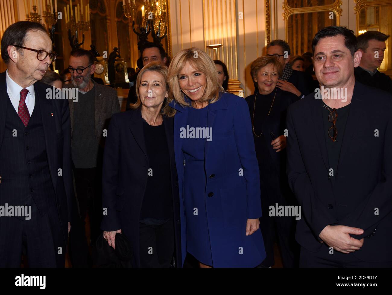 Brigitte Macronn, Claire Chazal and Olivier Py during the ceremony where  French stage director, actor and writer Olivier Py was given the medal of  the Legion of Honour, held at the Culture