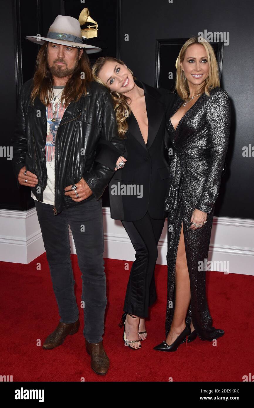 Tish Cyrus, Billy Ray Cyrus, Miley Cyrus attend the 61st Annual GRAMMY