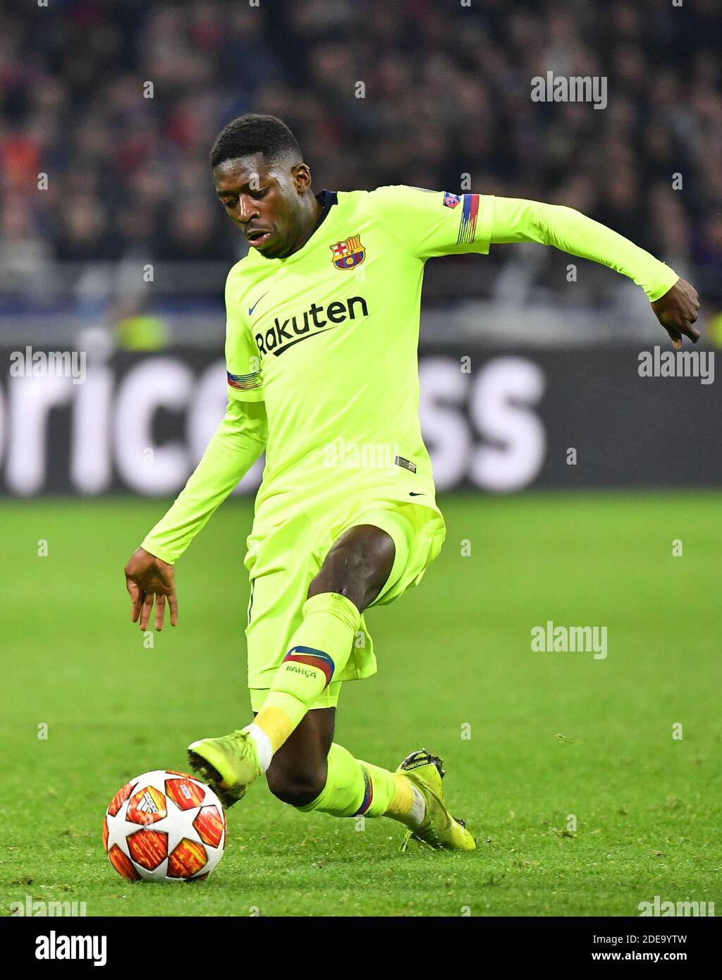 Barcelona's Moussa Dembele during the UEFA Champions League round of 16 first leg football match between Lyon (OL) and FC Barcelona on February 19, 2019, at the Groupama Stadium in Decines-Charpieu, near Lyon, central-eastern France. Photo by Christian Liewig/ABACAPRESS.COM Stock Photo