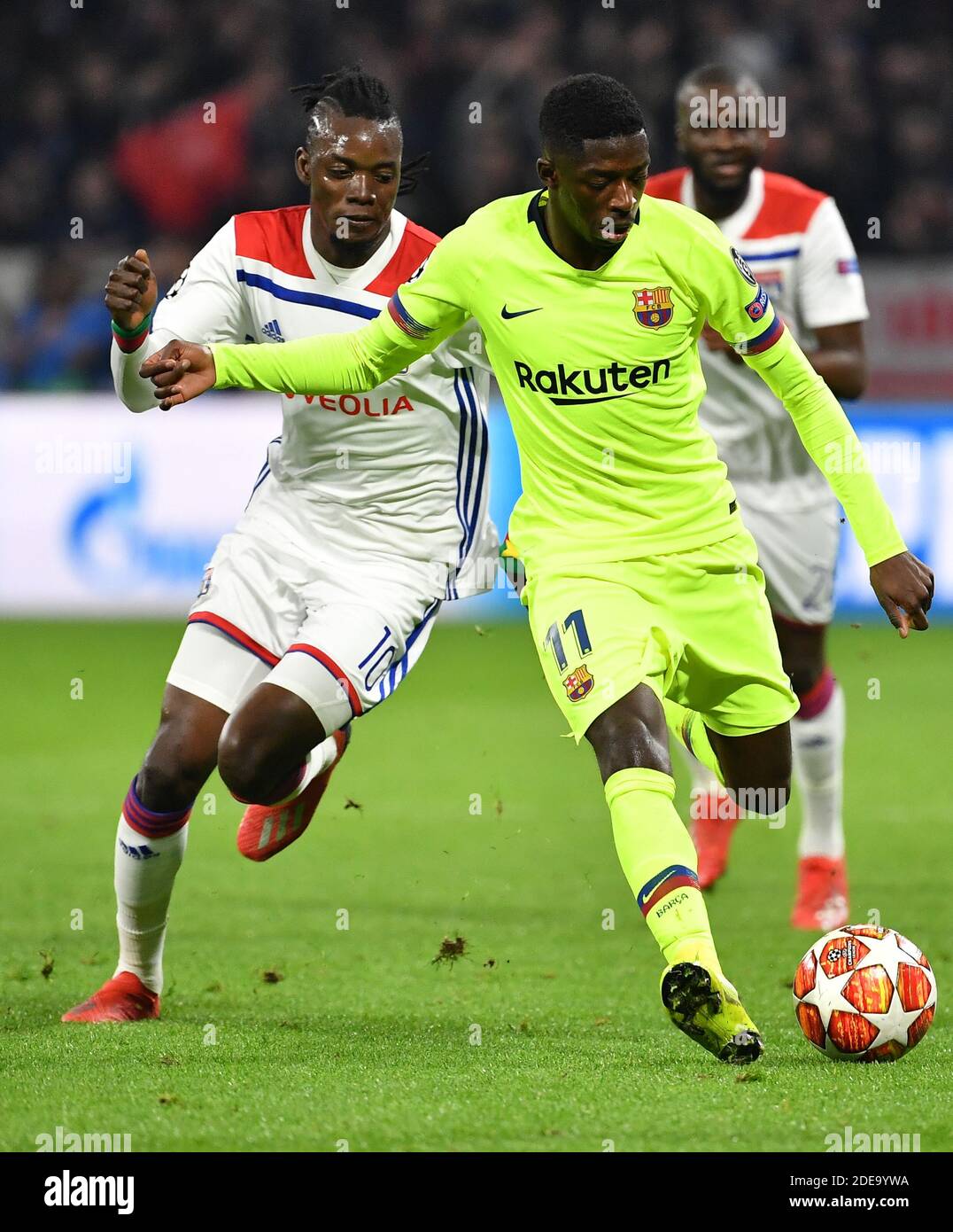 Barcelona's Moussa Dembele during the UEFA Champions League round of 16 first leg football match between Lyon (OL) and FC Barcelona on February 19, 2019, at the Groupama Stadium in Decines-Charpieu, near Lyon, central-eastern France. Photo by Christian Liewig/ABACAPRESS.COM Stock Photo